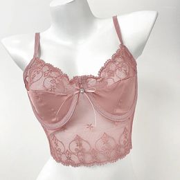 Bras Sets Outside Wearing Lotus V-neck Bra Small Shirt Lace Mesh Wrapped Chest Halter Wind Spice Sweet Vest Underwear