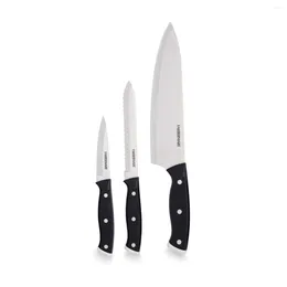 Flatware Sets Classic 3 Piece Triple Riveted Knife Set Stainless Steel Black Handle