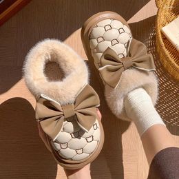 Boots Winter Women Snow Cute Bow Cotton Shoes Waterproof Down Short Barrel Ankle Home Comfort Thick Soled Plush
