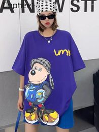 Women's T Shirts Cartoon Pattern Thin Short Sleeve Oversized Shirt Women 2024 Summer Fashion Brand Loose Round Neck Half Print Top