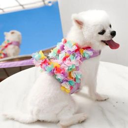 Dog Collars Pet Leash Breathable Stereo Pink Flower Cat Set Puppy Kitten Vest Harness Leashes