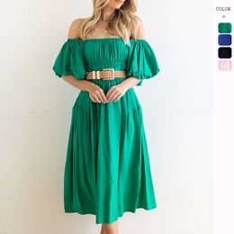Women's Summer One Shoulder Pleated Waist Cinched Dress for Women