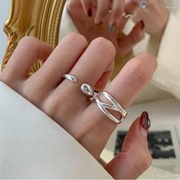 Cluster Rings MEETSOFT 925 Sterling Silver Line Crossing Water Drop Opening Ring Adjustable For Women Personality Minimalist Jewellery Gift