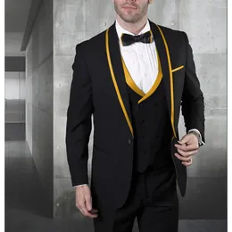 Men's Suits Elegant One Button Men Shawl Lapel Flat Front Regular Length Wedding 3 Piece Jacket Pants Vest Sets Luxury Male Clothing