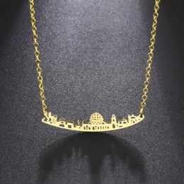 Pendant Necklaces Cazador Stainless Steel Jerusalem City Landmark Pendant Necklace Vintage Gold Chain Womens Jewellery Wholesale 2024 Gift Q240430