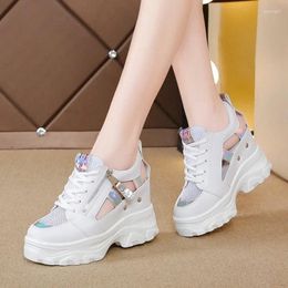 Casual Shoes 2024 Summer Women Sneakers Sandals 9cm Wedges Hollow Out Ladies Breathable Mesh Platform Woman White