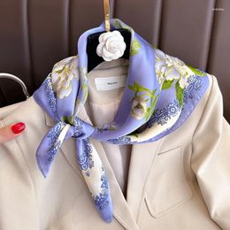 Scarves 70cm Silk Satin Bandana Head Scarfs Women Floral Print Handkerchief Square Neck Fashion Shawls Wraps Small Hijab Scarf