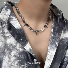 Pendant Necklaces 2024 Hip Hop Rivet Necklace Mens Womens Punk Titanium Steel Non Fading Splicing Beads NK Chain Kpop Jewelry Unisex Accessories Q240430