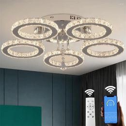 Chandeliers Modern Crystal Chandelier With App Dimmable Ceiling Light Fixture Rings Shape Flush Mount For Bedroom Living Room