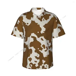 Men's Casual Shirts Short-sleeved Cow Skin Shirt Beach Clothes Personality Tops