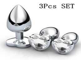 3pcsSet HeartShaped Crystal Anal Plug Large Medium And Small Stainless Steel Butt Plugs Anal Stimulator Prostate Massager Sex To9496020
