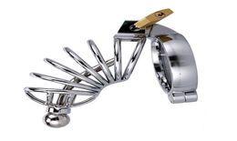 Stainless Steel Device Long Cage Belt With Urethral Dilator Plug Male Bird Cage Penis Cock Lock Bondage Sex Toy Y1907164937248