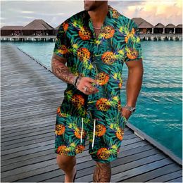 Men's Tracksuits Hawaiian Flamingo Coconut Button Shirts Shorts Palm Tree Gold Pineapple Sets Streetwear Casual Beach Mens Clothing