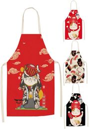 Lucky Cat Apron Kitchen Aprons for Women Cotton Linen Bibs Household Cleaning Pinafore Home Cooking Apron WQ126235a9604190