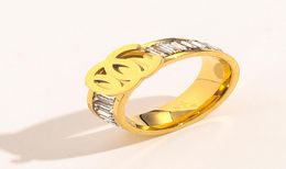 New Style Jewelry Designer Rings Women Letter 18K Gold Plated Stainless Steel Diamond Gemstones Ring Fine Finger Ring Love Wedding3754974