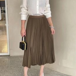 Skirts 2024 Spring Summer Solid Color High Waist Pleated Lady Mid Length Women's Korean Half Skirt Female Fashion