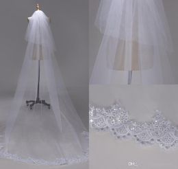 3M two Layer Lace Edge with sequins White Ivory Cathedral Wedding Veil Long Bridal Veils Cheap Wedding Accessories Veu de Noiva CP2489445