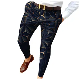 Men's Pants Men Business Casual Trousers Retro Pattern Print Straight Long Mens Spring Autumn Fashion Streetwear Vintage Clothing