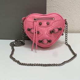 Heart Love Bag Crossbody Handbags Women Chain Bags Fashion Zipper Wallet Cow Leather Handbags Quality Rivet New Mini Wallets 288g