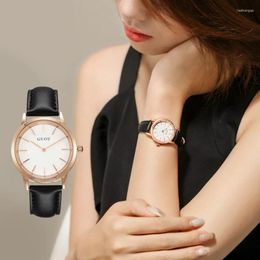 Wristwatches Vintage Women Quartz Watches Classic Small Round Elegant Dress Leather Band Simple Female Clock