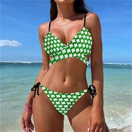 Women's Swimwear Sexy Happy St Patrick's Day Bikini Set Lucky Shamrock Print Swimsuit Push Up Adjustable Surfing Women Beachwear