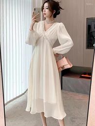 Casual Dresses Spring Autumn White Elegant Diamonds V-Neck Luxury Long Dress Women Korean Vintage Festival 2024 Fashion Bodycon Prom Robe