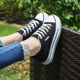 Casual Shoes High On Platform Women's Round Toe Canvas Lace Up Female Footwear Cotton Promotion Y2k Fashion In 2024 A