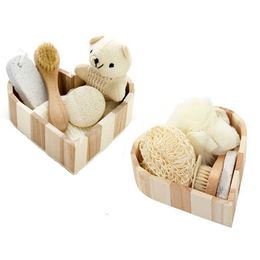 Bath Tools Accessories 6-piece wooden bucket bath set body cleaning tools shower gift set including facial brushes and foot grindstones etc Q240430