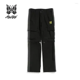 Men's Pants Black Needles Work High Quality 1:1 Mens Womens Knitted Striped Smooth Fabric Butterfly Logo Sports AWGE Trousers