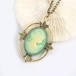 Pendant Necklaces Vintage Style Bronze Light Blue Cameo Necklace The Vampire Diaries Katherine Beauty Head For Women