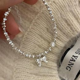 Charm Bracelets Silver Color Double Layer Bowknot Pearl Bracelet For Women Girl Design Bead Korean Jewelry Drop