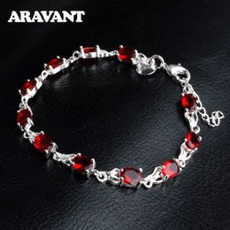 Aravant 925 Sliver Red Zircon Charm Bracelet Chain For Women Wedding Fashion Jewellery 240423