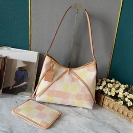M46197 Upgraded version of pastel plaid blue plaid large size small handbag 1:1 practical for daily commuting canvas and leather essential retro designer for girls