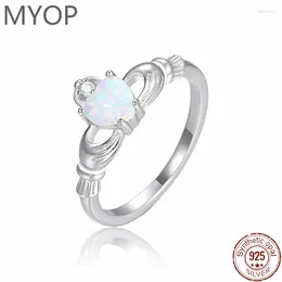 Cluster Rings MYOP Fashion Crystal 925 Sterling Silver Ring Cute Female White Love Heart Opal For Women