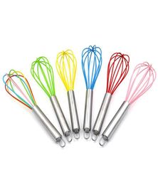 10 Inch Wire Whisk Stirrer Mixer Egg Beater Colour Silicone Egg Whisk Stainless Steel Handle household Baking Tool DH01624021919