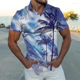 Men's Casual Shirts Summer 3d Print Coconut Tree Pattern Oversized Short Sleeve Single-Breasted Blouses Fashion Men Clothing