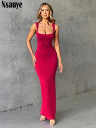 Nsauye Casual Fashion Women Summer Clothes Maxi Sexy Party Basic Dress 2024 Holiday Night Club Square Neck Y2K Elegant Dress 240420