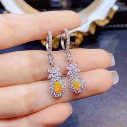 Dangle Earrings 925 Sterling Silver Classical Natural Orange Fire Opal Long Drop For Women Ear Studs S925 Fine Jewelry Gift