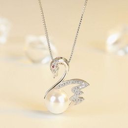 Fashion swan pearl AAA zircon diamonds gemstones pendant necklaces for women white gold sier color choker jewelry bijoux gift