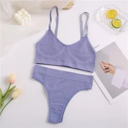 Bras Sets Finetoo Seamless Women Top Panties Set Cotton Tops Low Waist G-String Underwear Soft Active Wear Lingerie Fitness Crop Drop Otnov