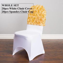 Chair Covers 20pcs Arch White Spandex Cover With Satin Rosette Cap For Wedding Banquet Event Decoration