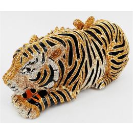 Stylish Animal Tiger Diamond Evening Bag Gold Luxury Diamante Crystal Clutch Wedding elegant bride Party leopard 88166 Y201224 271Y