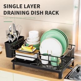 Kitchen Storage 1tier Dish Automatic Drying Rack Mulitfunctional Organizer Countertop Space-saving Black/White