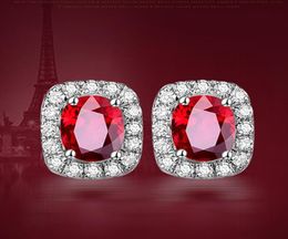 Small Elegant Ruby Gemstones red Crystal stud earrings women fashion zircon diamond white gold sterling silver925 luxury jewelry6723505