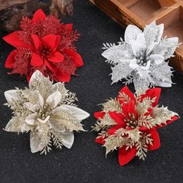 Decorative Flowers 5pcs 14cm Glitter Artificial Christmas Xmas Tree Ornaments Merry Decorations For Home Year Gift