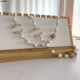 the Drill Pearl Necklace Style Wholesale Designer Pendant Necklaces Brand Double Letterchain Plated Crysatl Rhinestone s