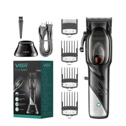 VGR002 9000RPM Magnetic Motor Salon Hair Cut Machine Cordless Rechargeable Professional Hair Clipper for Men 240430