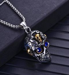Stainless steel silver skull pendant Necklace Men Punk motorcycle Necklaces Pendants Gold Hiphop mask Jewelry27149421881