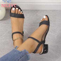 Casual Shoes Large Size Sandals For Women European And American Round Toe Versatile Thick Heel With