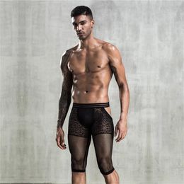 Underpants Men's Taste Black See Through Mesh Pants Fifth Elastic Sexy Boxers Performance Breathable Antibacterial Shorts